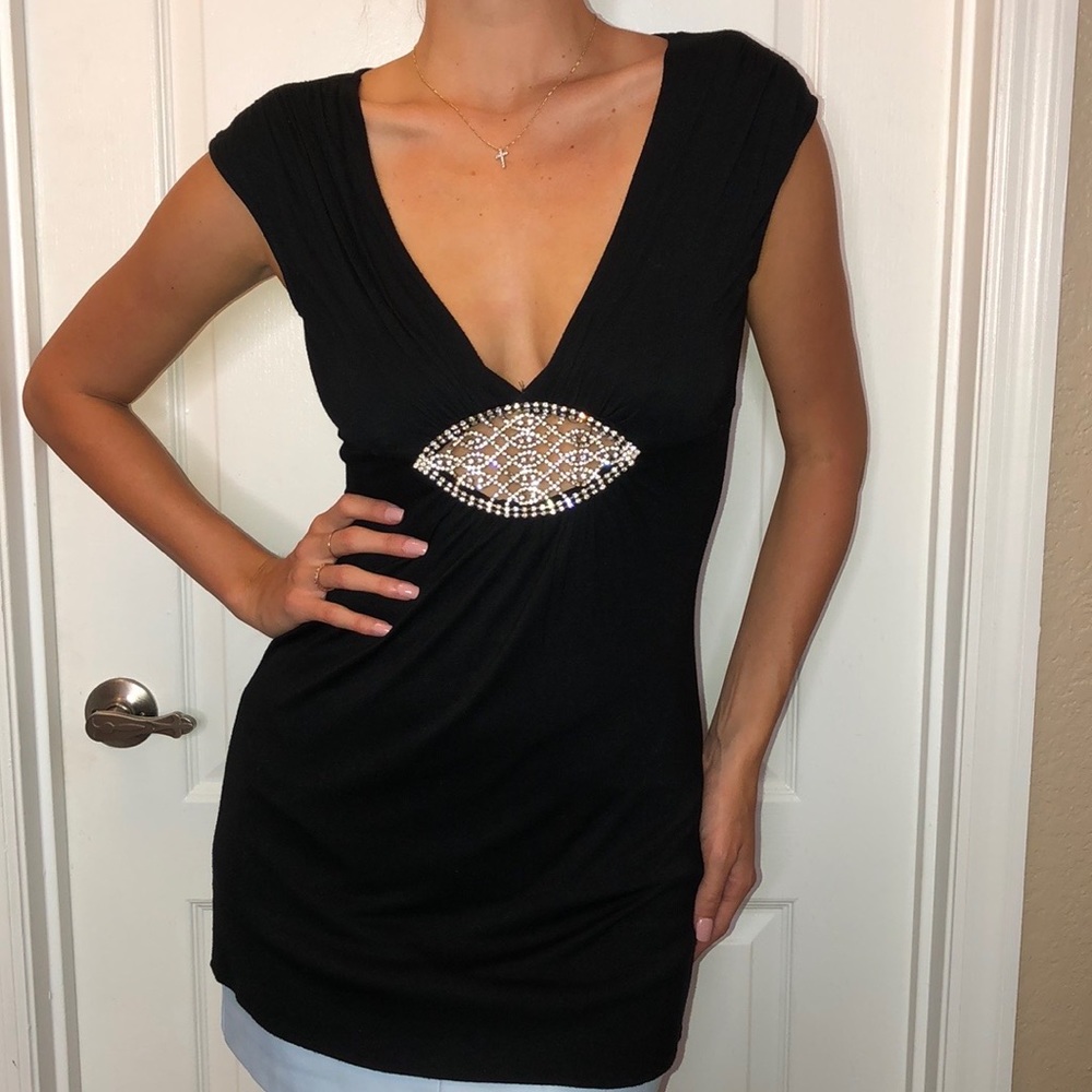 Black Embellished Dress Top